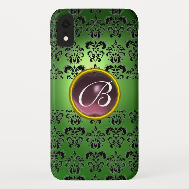 DAMASK GEM MONOGRAM green black purple Case-Mate iPhone Case (Back)