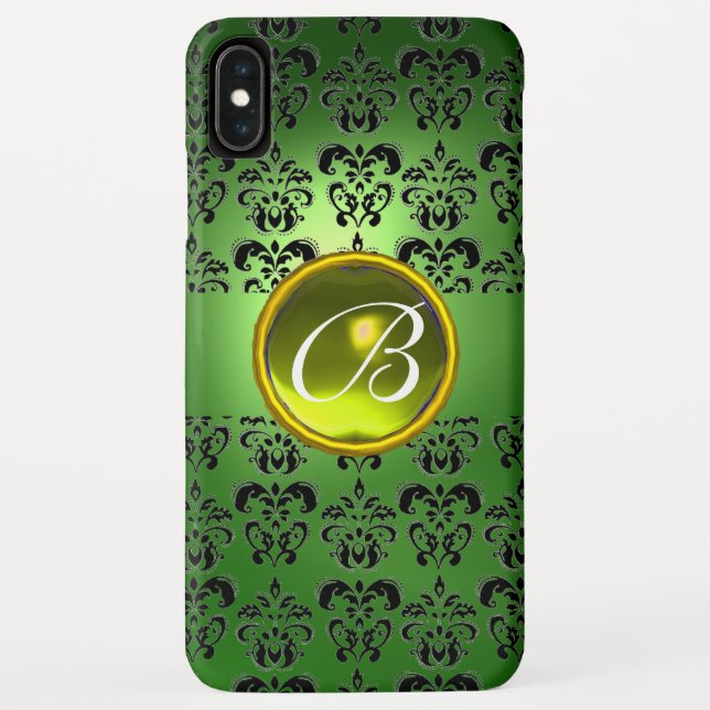 DAMASK GEM MONOGRAM green black yellow Case-Mate iPhone Case (Back)