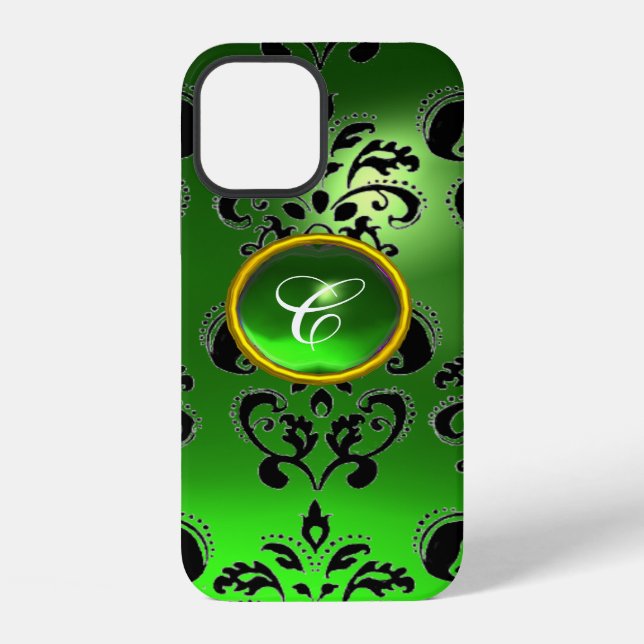 DAMASK GEM MONOGRAM green iPhone Case (Back)