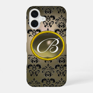 DAMASK GEM MONOGRAM grey black iPhone 16 Case