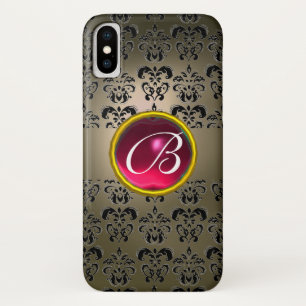 DAMASK GEM MONOGRAM grey black pink fuchsia iPhone X Case