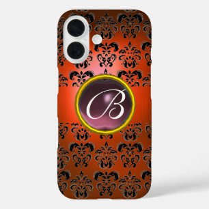 DAMASK GEM MONOGRAM orange black purple iPhone 16 Case