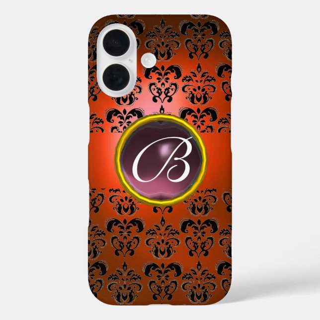 DAMASK GEM MONOGRAM orange black purple Case-Mate iPhone Case (Back)
