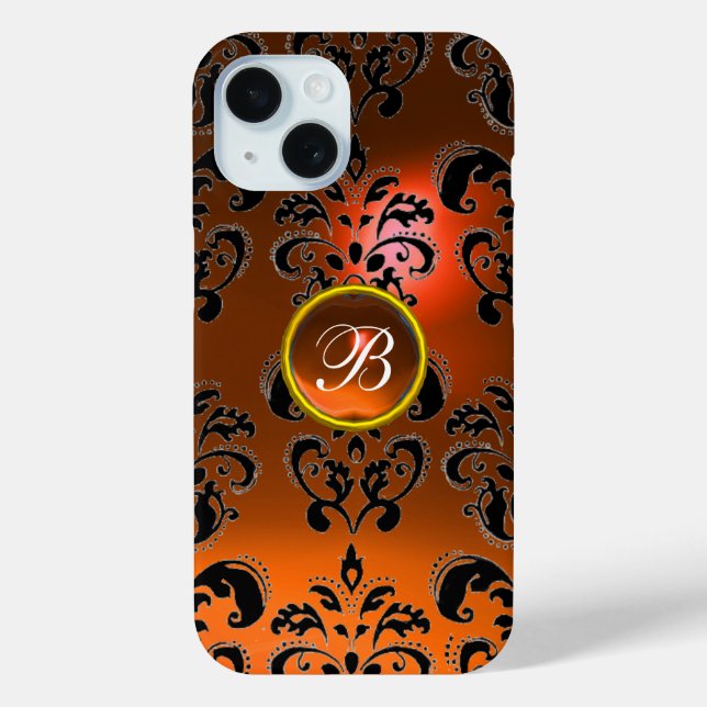 DAMASK GEM MONOGRAM orange Case-Mate iPhone Case (Back)