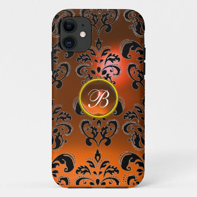 DAMASK GEM MONOGRAM orange Case-Mate iPhone Case (Back)