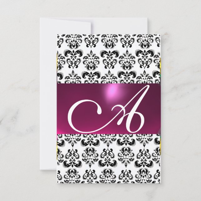 DAMASK GEM MONOGRAM purple pink white rsvp Invitation (Front)