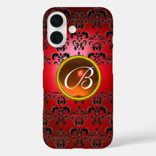 DAMASK GEM MONOGRAM red black orange iPhone 16 Case