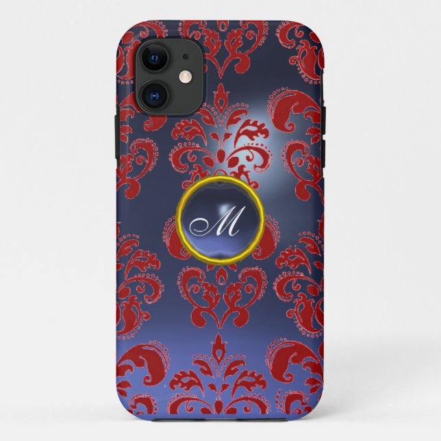 DAMASK GEM MONOGRAM red purple dark Case-Mate iPhone Case (Back)