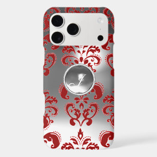DAMASK GEM MONOGRAM red white