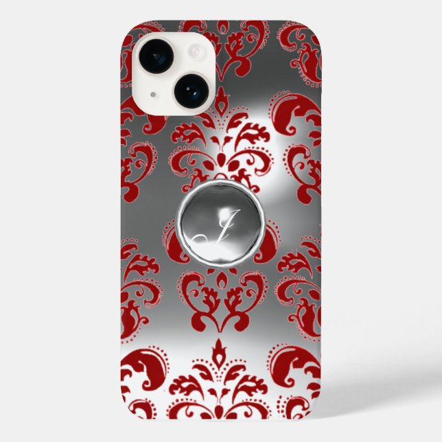 DAMASK GEM MONOGRAM red white Case-Mate iPhone Case (Back)