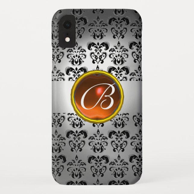 DAMASK GEM MONOGRAM white black orang Case-Mate iPhone Case (Back)