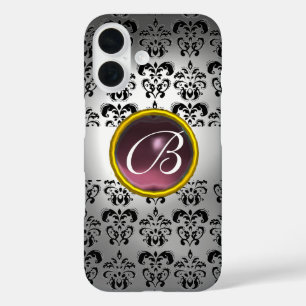 DAMASK GEM MONOGRAM white black purple iPhone 16 Case