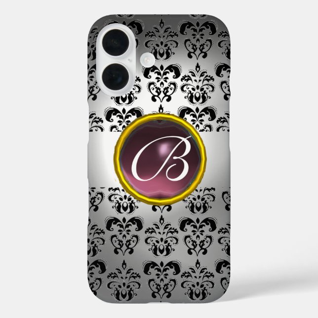 DAMASK GEM MONOGRAM white black purple Case-Mate iPhone Case (Back)
