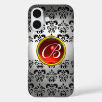 DAMASK GEM MONOGRAM white black red