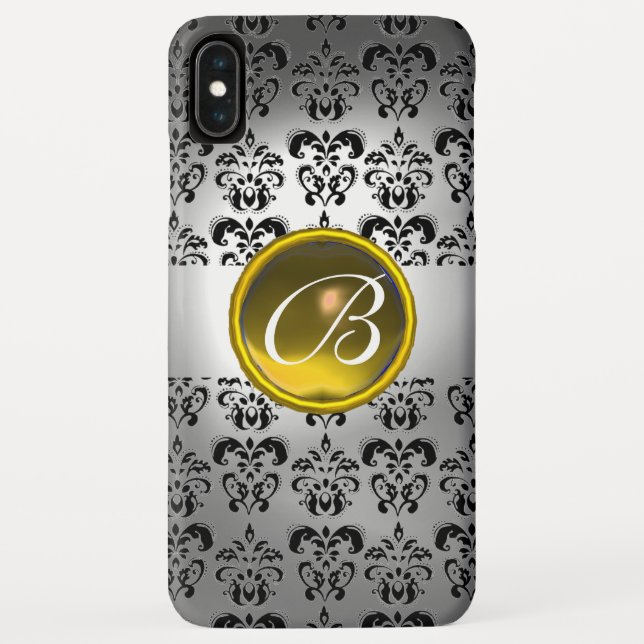 DAMASK GEM MONOGRAM white black yellow Case-Mate iPhone Case (Back)