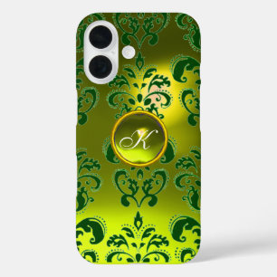 DAMASK GEM MONOGRAM yellow green iPhone 16 Case