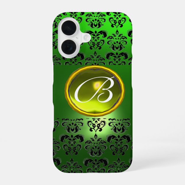 DAMASK GEM MONOGRAM Yellow green iPhone 16 Case (Back)