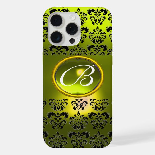 DAMASK GEM MONOGRAM Yellow iPhone Case (Back)