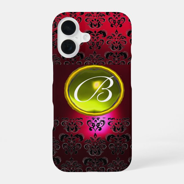 DAMASK GEM MONOGRAM Yellow Topaz ,Red Ruby iPhone 16 Case (Back)