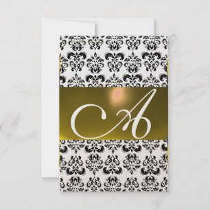 DAMASK GEM MONOGRAM yellow white rsvp gold Invitation