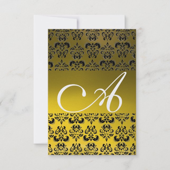 DAMASK GEM MONOGRAM yellow white rsvp ice Invitation (Front)