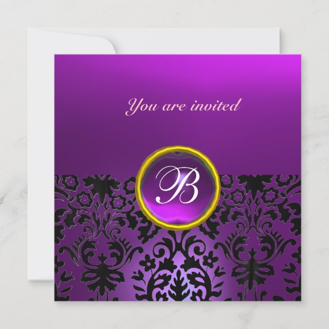 DAMASK GEM STONE MONOGRAM amethyst purple Invitation (Front)