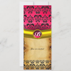DAMASK GEM STONE MONOGRAM ,brown parchment Invitation
