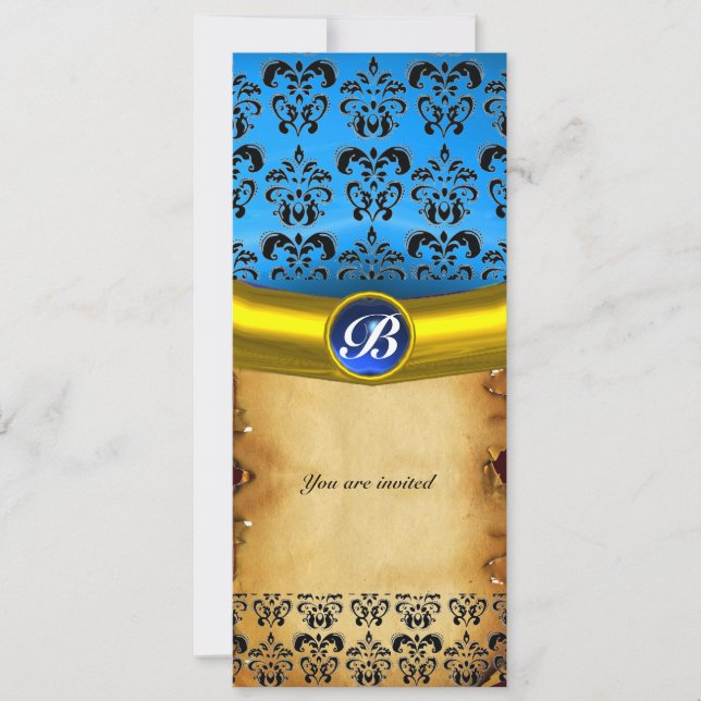 DAMASK GEM STONE MONOGRAM ,brown parchment Invitation (Front)