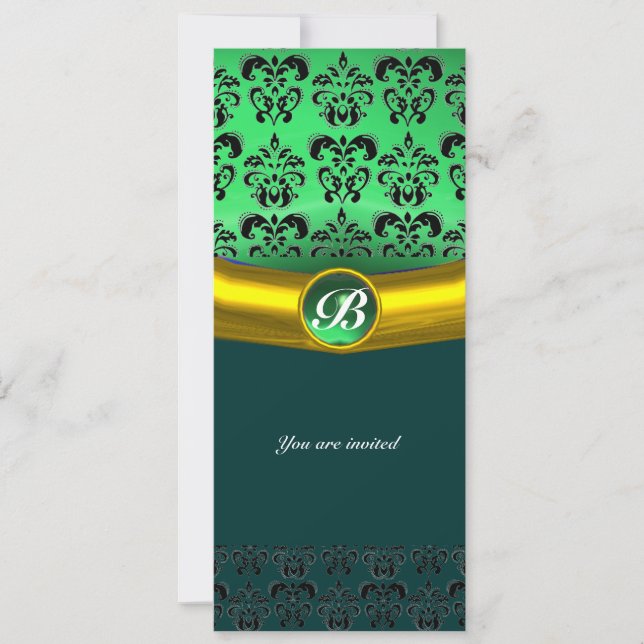 DAMASK GEM STONE MONOGRAM green Invitation (Front)