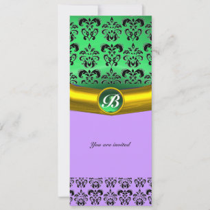 DAMASK GEM STONE MONOGRAM green,violet,pink Invitation