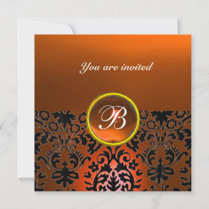DAMASK GEM STONE MONOGRAM orange agate,yellow Invitation