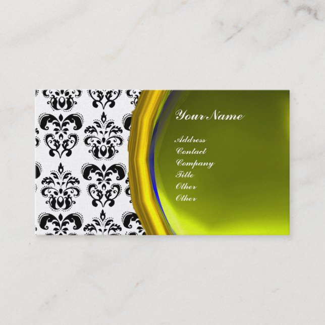 DAMASK GEM STONE MONOGRAM, pearl Business Card (Front)