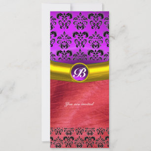 DAMASK GEM STONE MONOGRAM pink purple violet silk Invitation