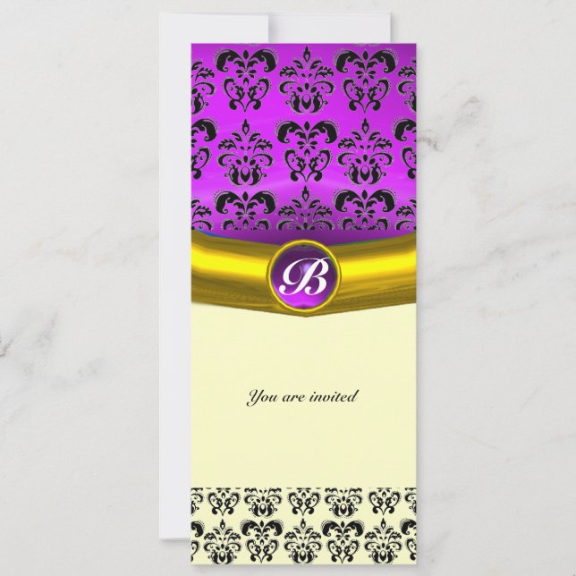 DAMASK GEM STONE MONOGRAM purple violet Invitation (Front)