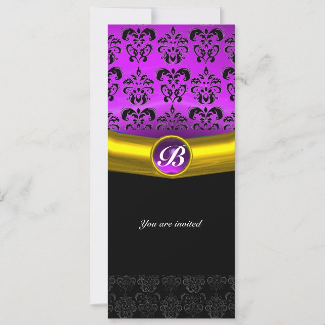 DAMASK GEM STONE MONOGRAM purple violet Invitation (Front)