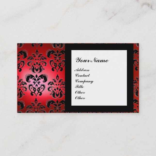 DAMASK GEM STONE MONOGRAM red Business Card (Front)