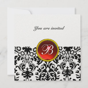 DAMASK GEM STONE MONOGRAM ruby red ice Invitation