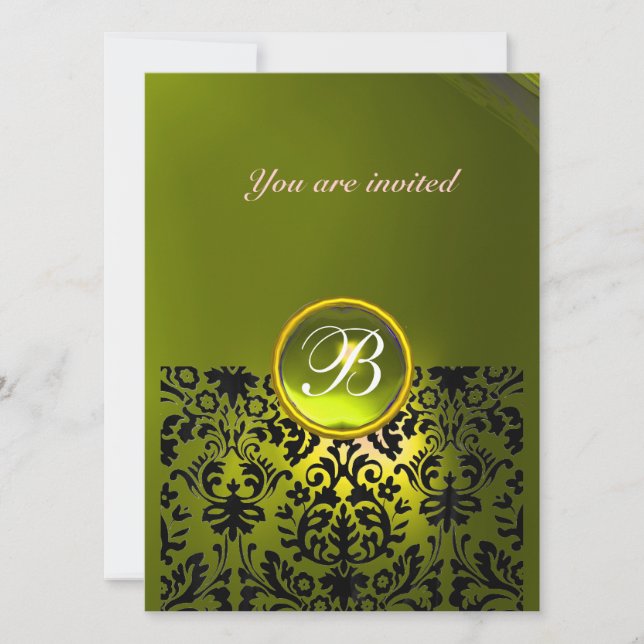 DAMASK GEM STONE MONOGRAM topaz yellow Invitation (Front)