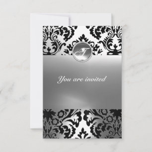 DAMASK GEM STONE MONOGRAM white Invitation
