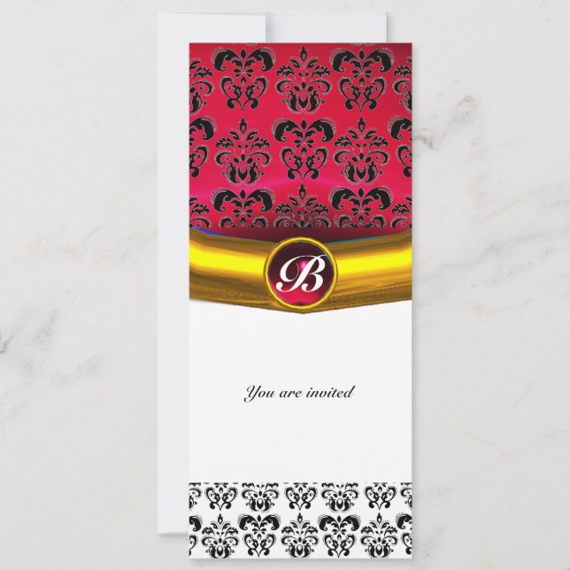 DAMASK GEM STONE MONOGRAM white red burgundy Invitation (Front)