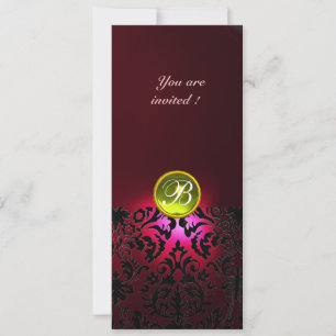 DAMASK GEM STONE MONOGRAM  yellow red burgundy Invitation