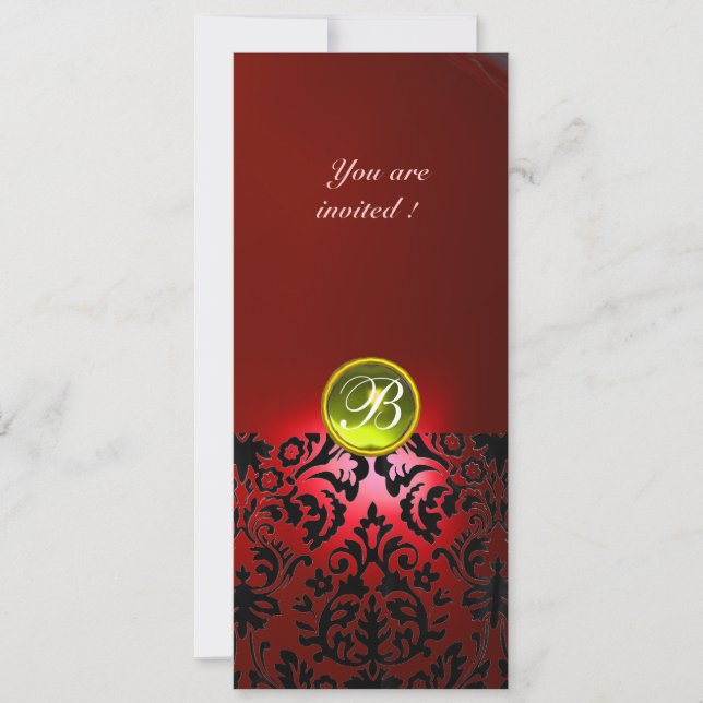 DAMASK GEM STONE MONOGRAM  yellow red Invitation (Front)