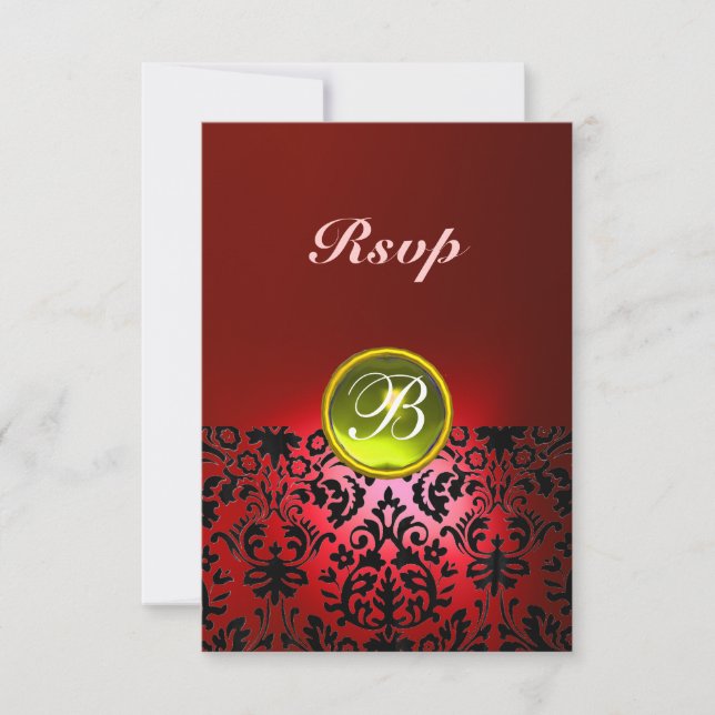 DAMASK GEM STONE MONOGRAM  Yellow Red Rsvp (Front)