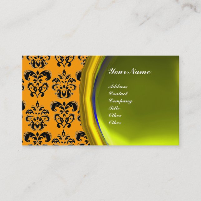 DAMASK GEM STONE MONOGRAM,yellow topaz ,violet Business Card (Front)