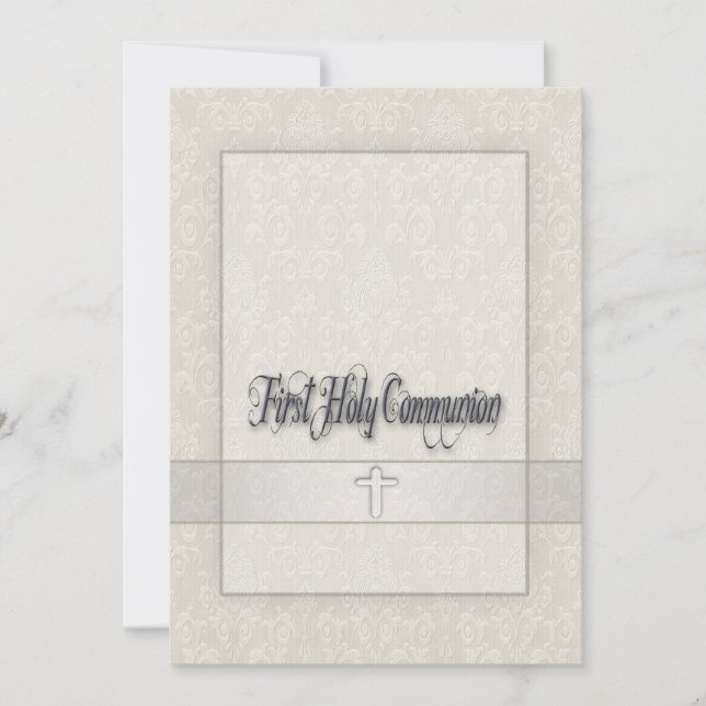 Damask Girls First Communion Invitation (Front)