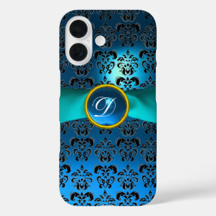 DAMASK GIRLY MONOGRAM  blue ribbon iPhone 16 Case
