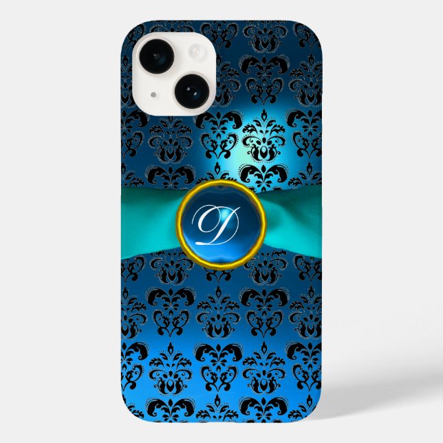 DAMASK GIRLY MONOGRAM  blue ribbon Case-Mate iPhone Case (Back)