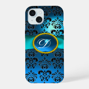 DAMASK GIRLY MONOGRAM blue ribbon iPhone 15 Case