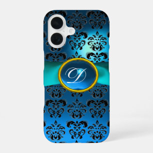 DAMASK GIRLY MONOGRAM blue ribbon iPhone 16 Case