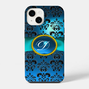 DAMASK GIRLY MONOGRAM blue ribbon iPhone Case